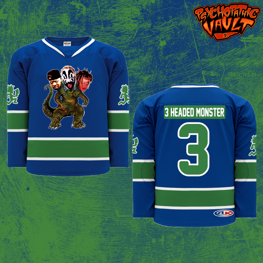 Blue 3 Headed Monster Hockey Jersey