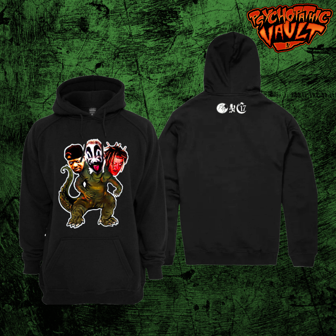 Black 3 Headed Monster Picture Embroidered Hoodie