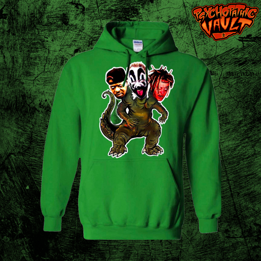 Green 3 Headed Monster Embroidered Hoodie