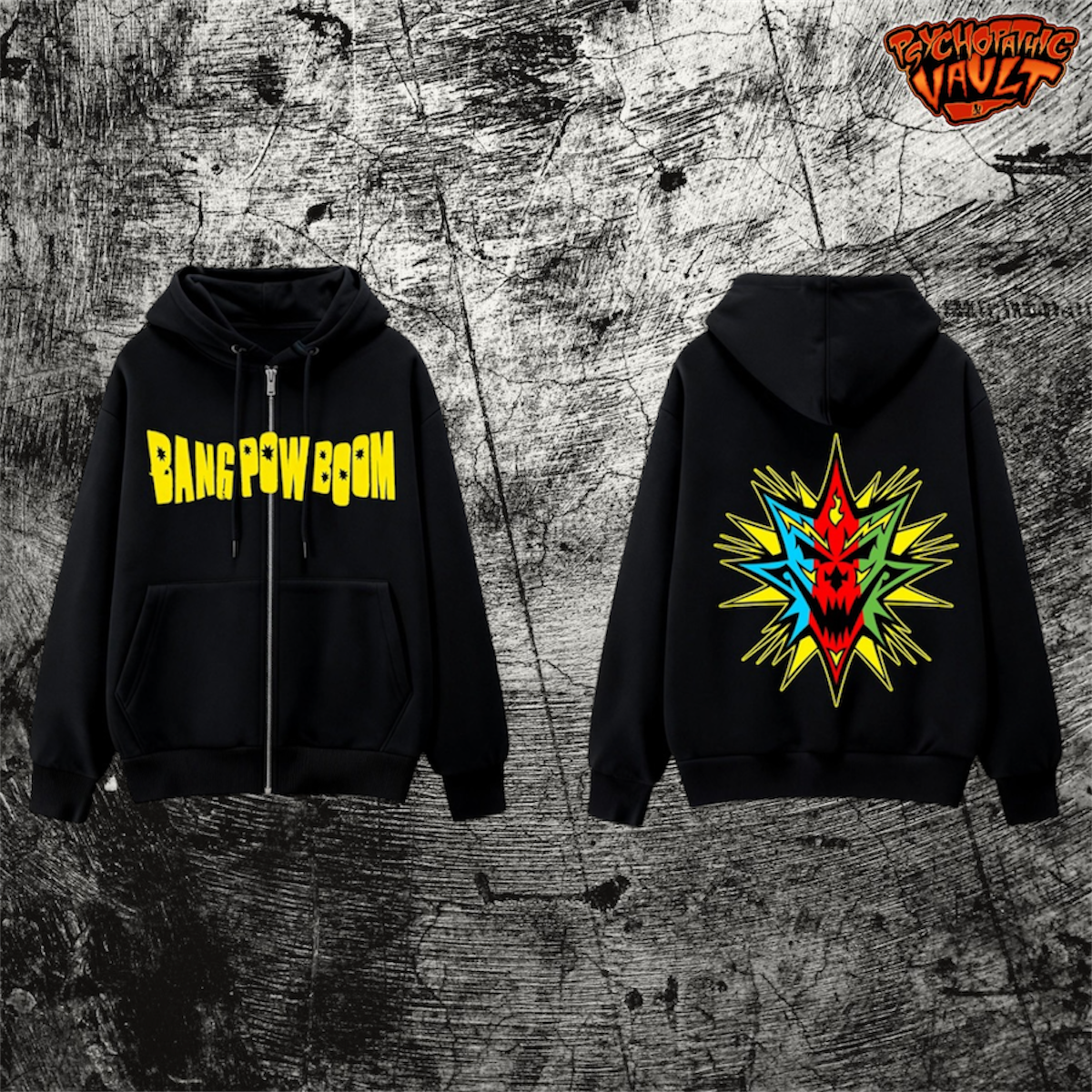 Bang Pow Boom Embroidered Zip Up Hoodie