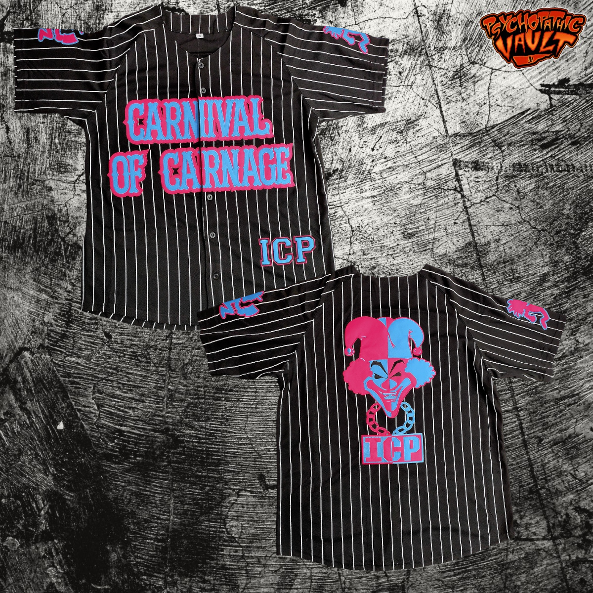 Black Pinstrip Carnival of Carnage Baseball Jersey