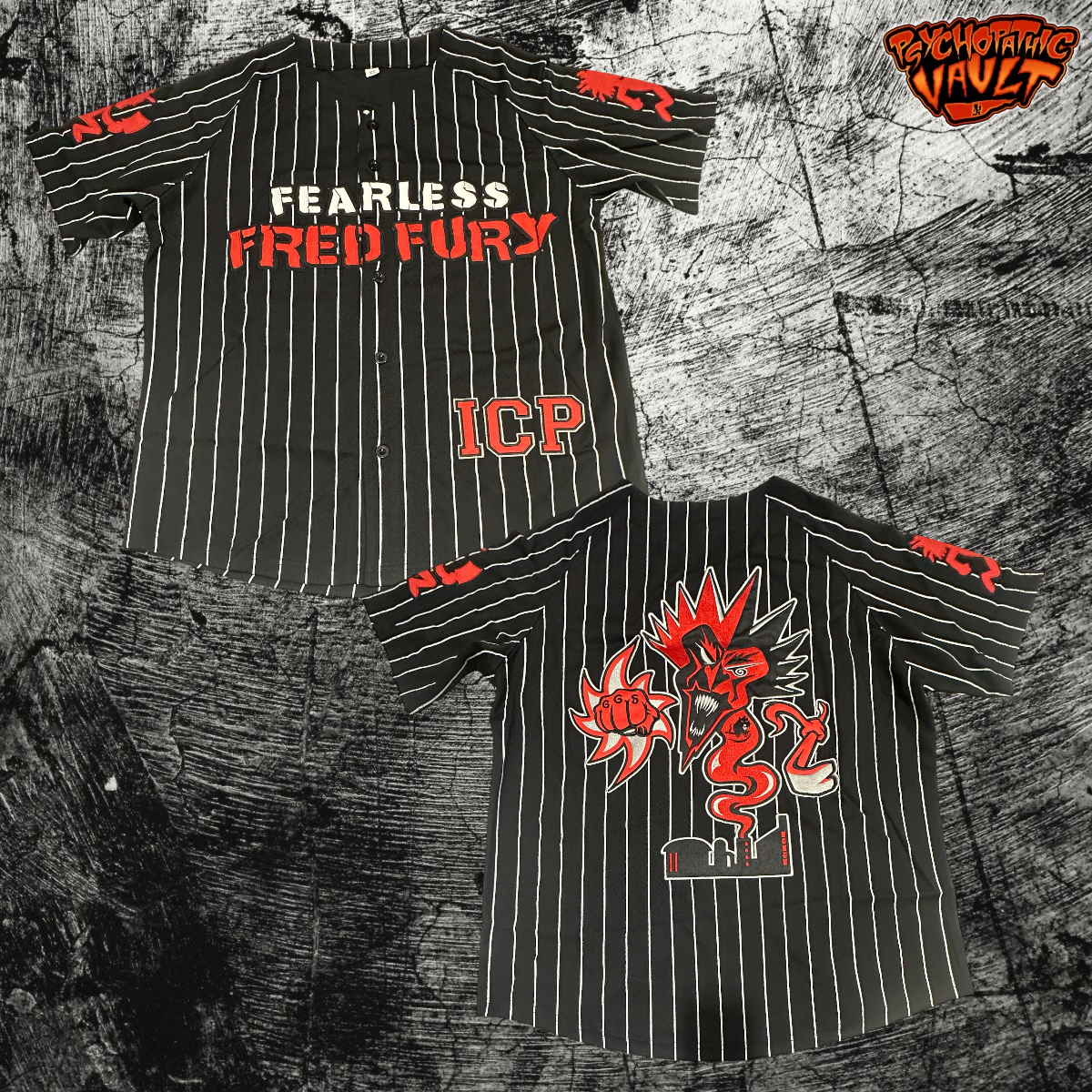 Black Pinstrip Fred Fury Baseball Jersey