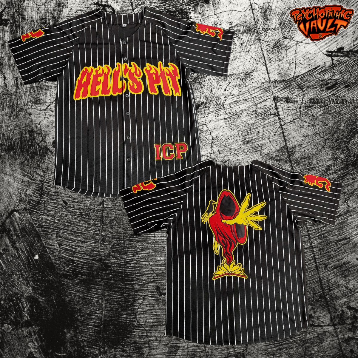 Black Pinstrip Hell's Pit Baseball Jersey