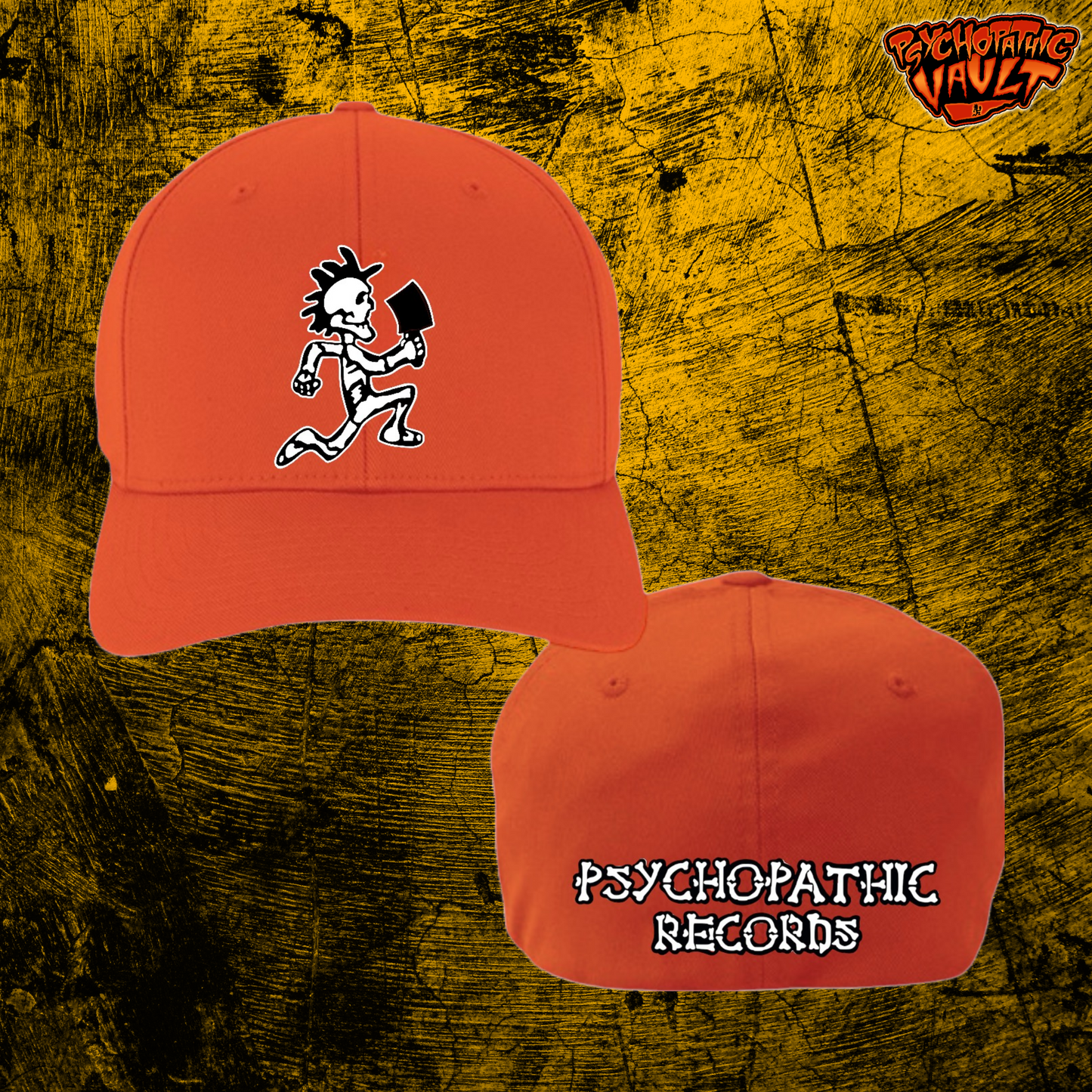 Orange/White Skeleton Hatchetman Hallowicked Flex Fit Baseball Hat