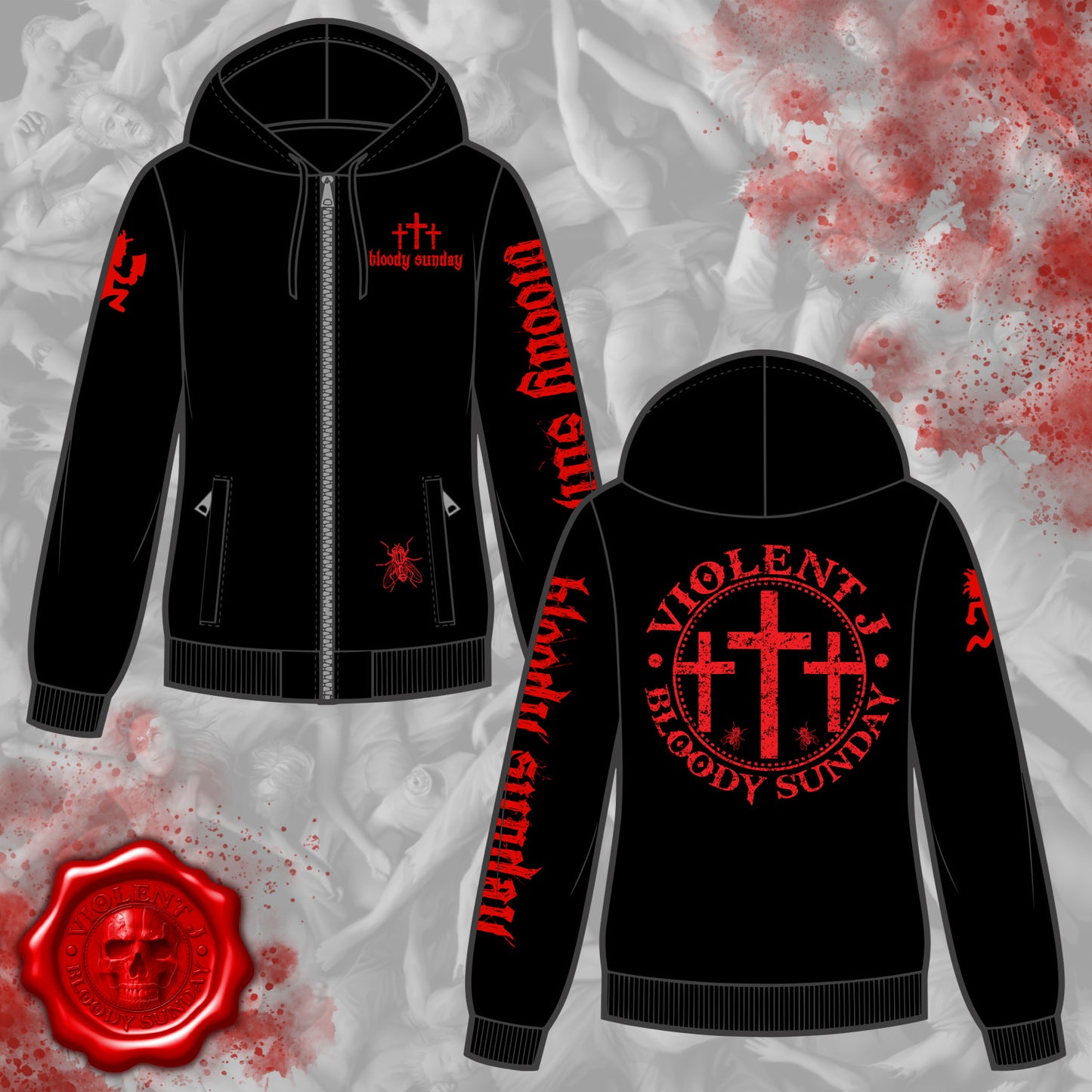 VJ Black Bloody Sunday Zip Up Hoodie