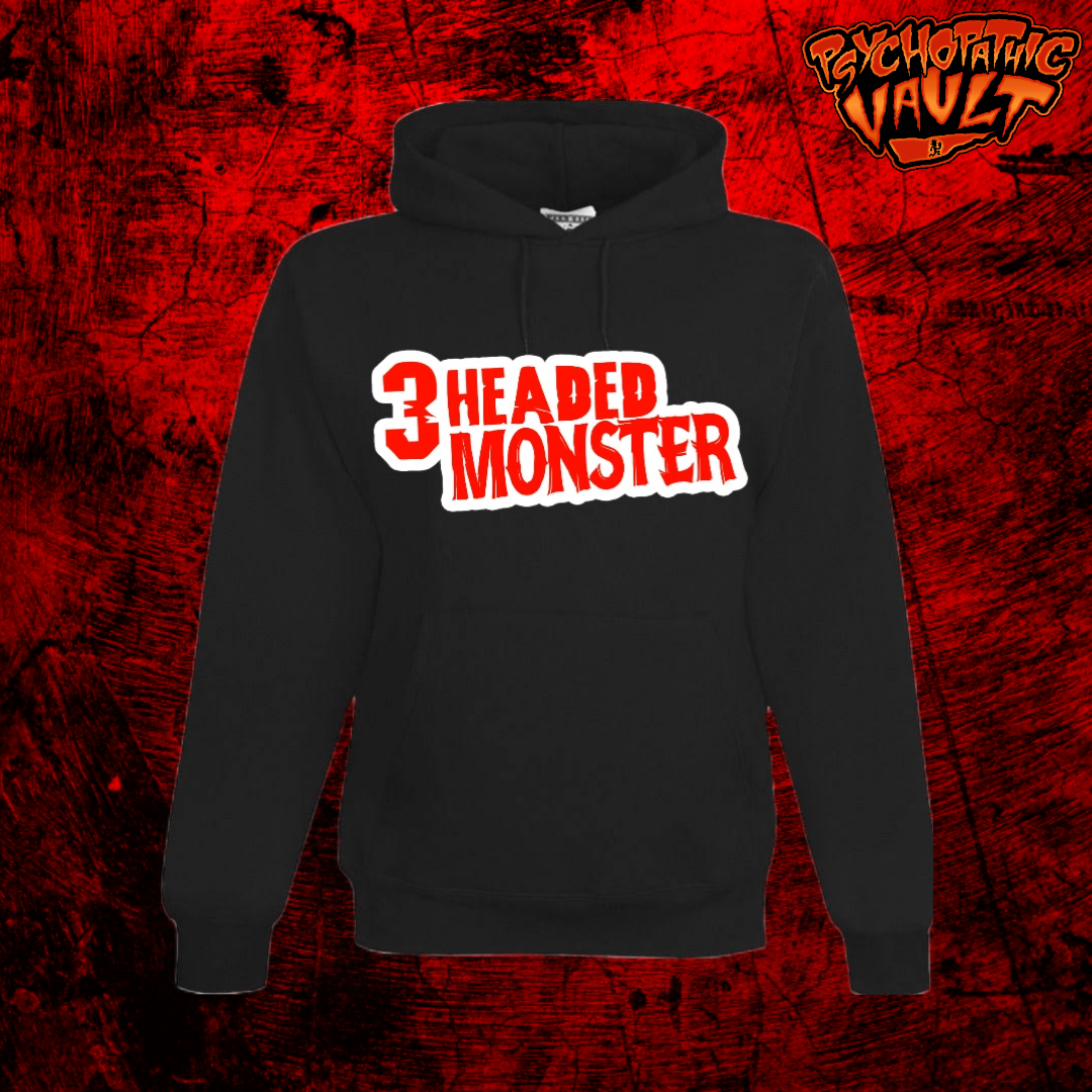 3 Headed Monster Red/White Text Logo Embroidered Hoodie