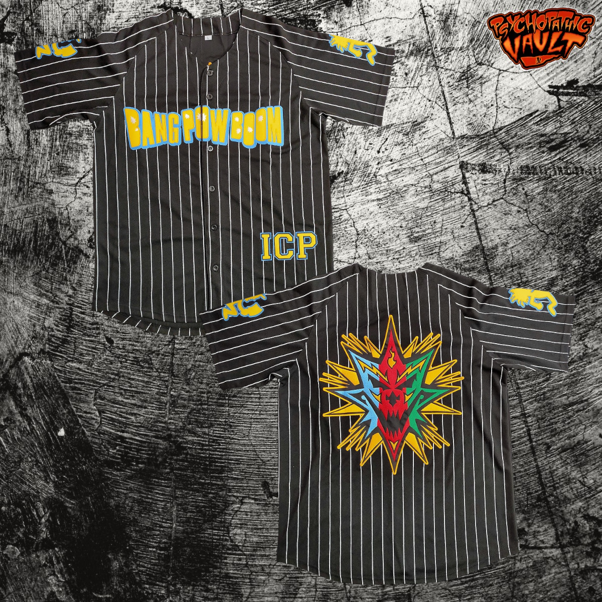 Black Pinstrip Bang Pow Boom Baseball Jersey