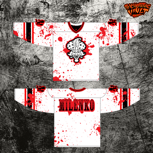 Great Milenko Blood Splatter Hockey Jersey