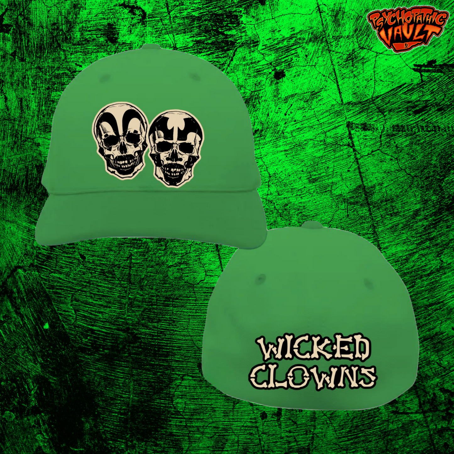 Green ICP Skull Faces Hallowicked Flex Fit Baseball Hat