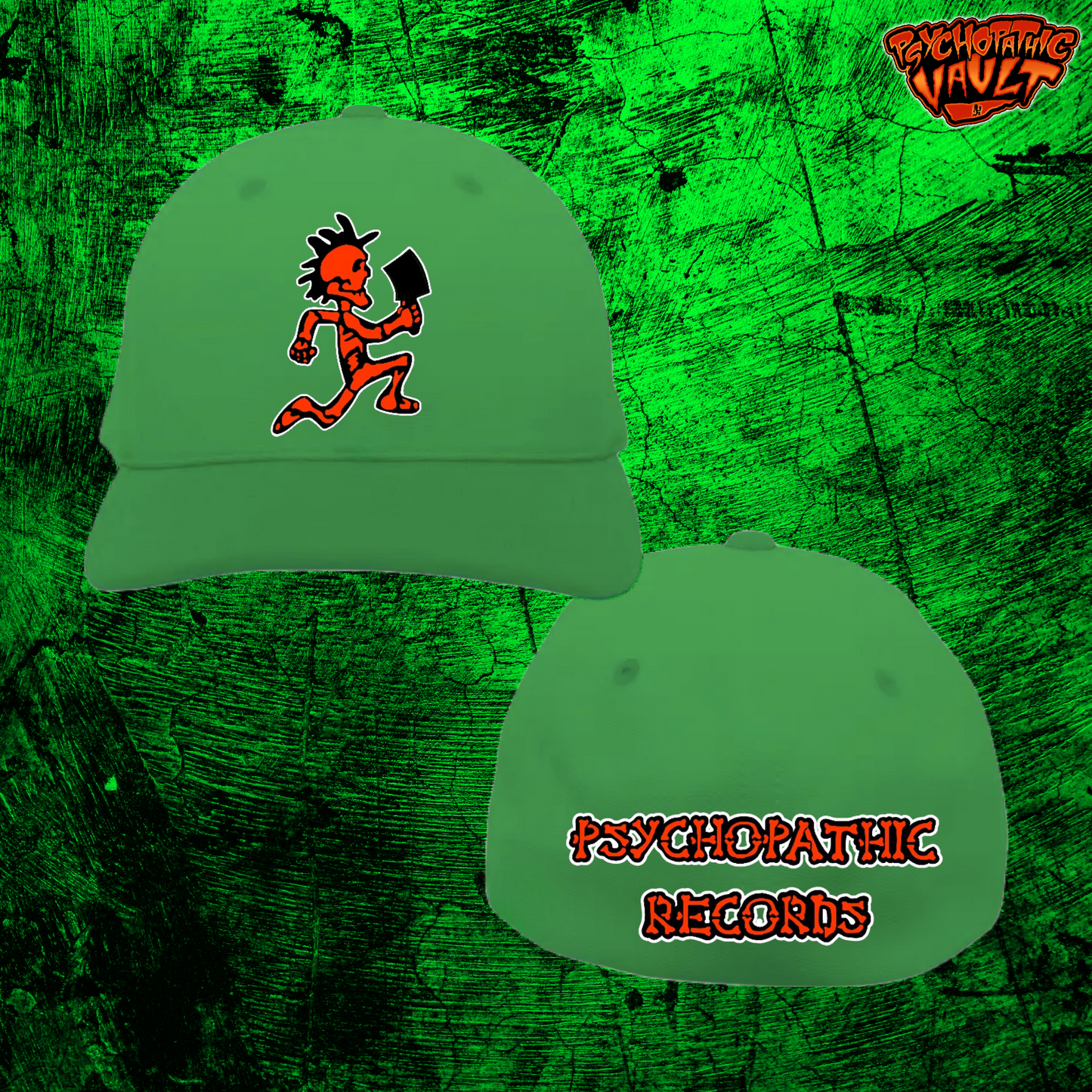 Green/Orange Skeleton Hatchetman Hallowicked Flex Fit Baseball Hat