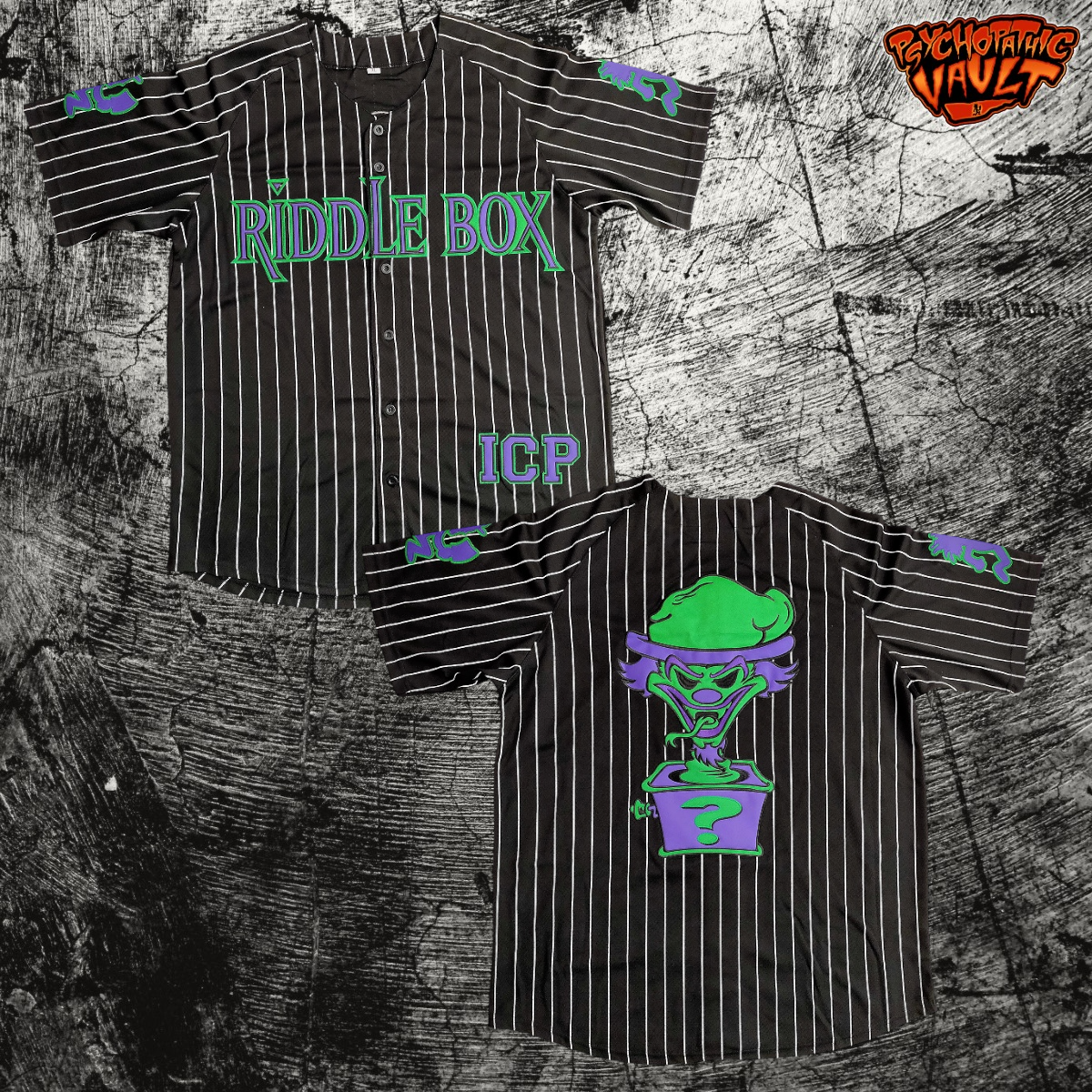 Black Pinstrip Riddle Box Baseball Jersey