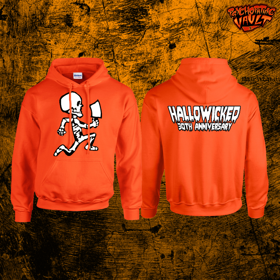 Orange Hallowicked Skeleton Hatchetman Embroidered Hoodie