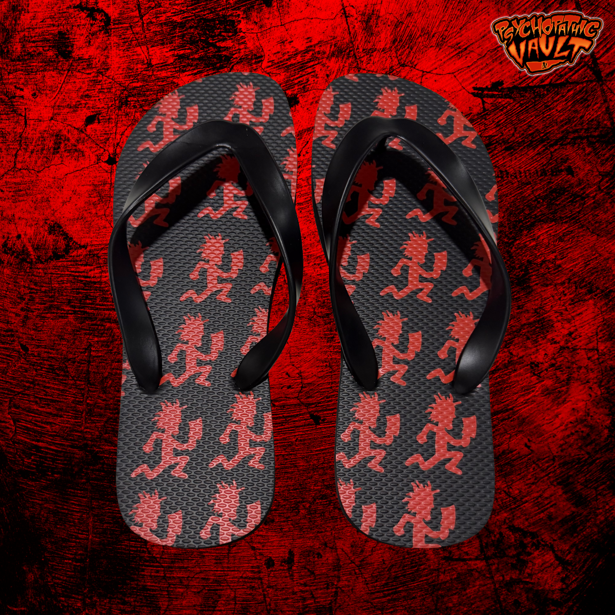 Hatchetman Flip Flops Red on Black
