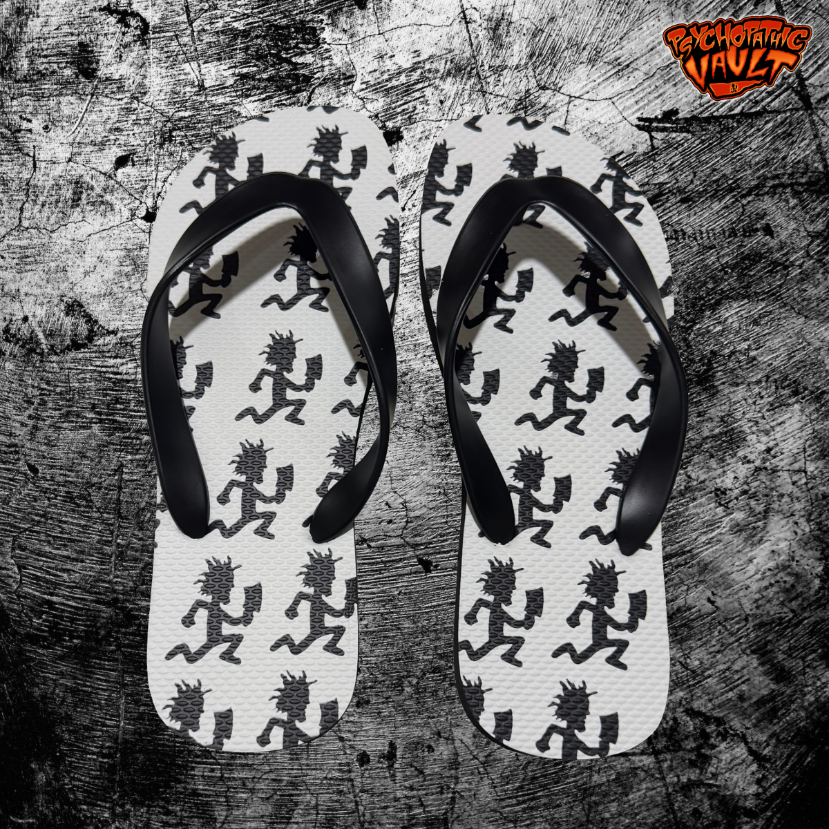 Hatchetman Flip Flops Black on White