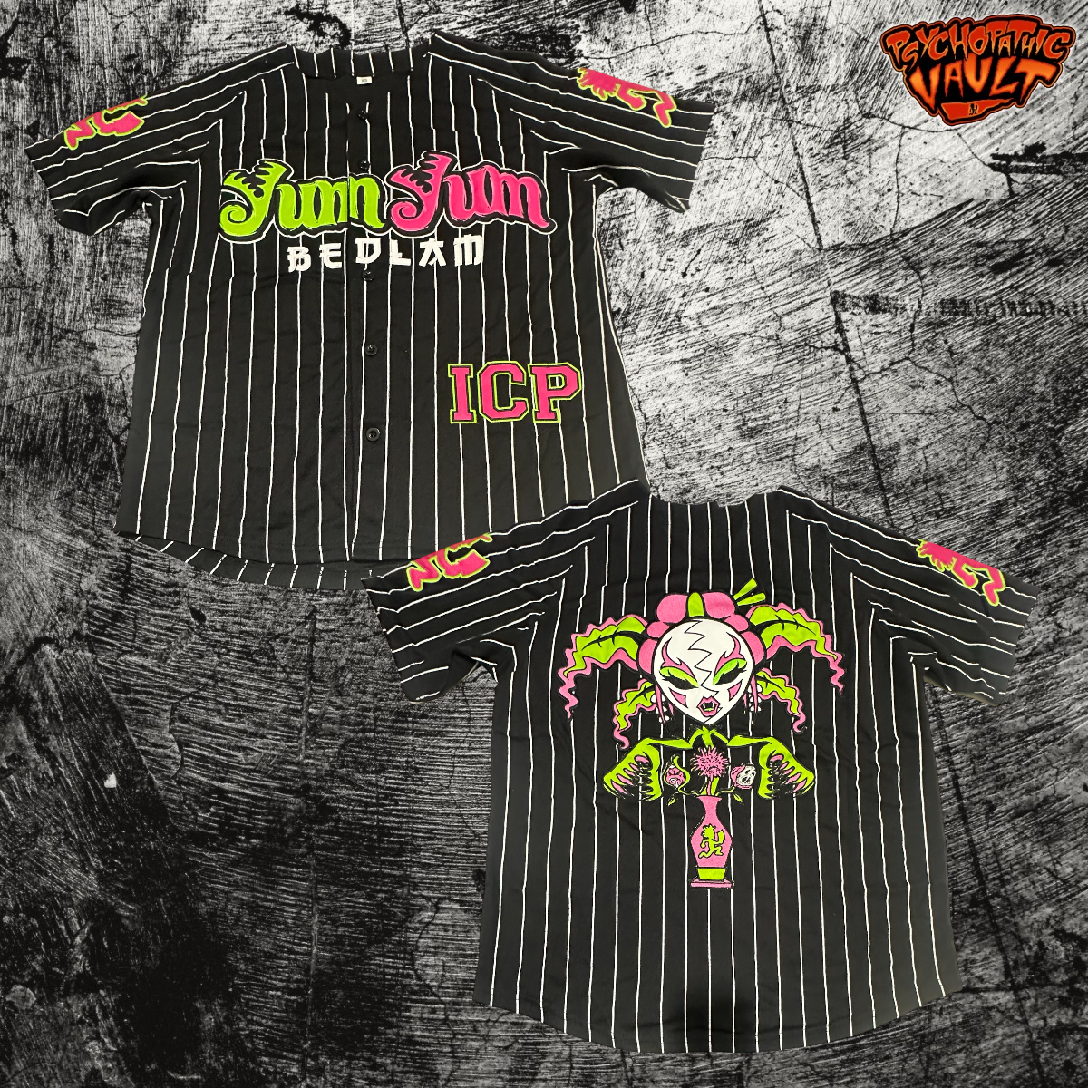 Black Pinstrip Yum Yum Bedlam Baseball Jersey